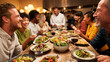 © Sergey - Chef-hosted dinner gathering with diverse guests enjoying vibrant meal at communal table