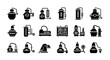 © Art - Industrial equipment icons, factory machinery symbols, black industrial signs, 20 industrial tools vector