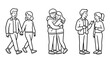 © Wagiman Studio - Black and White Line Art Couple Relationships: Young People Walking, Hugging, Talking
