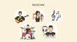 © Faisal - Modern Flat illustration of Musician playing various musical instruments