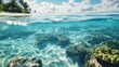 © Francheska - tiny coral atoll surrounded by crystal clear water, generative ai