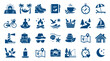© Iconique Studio - Collection of blue icons representing travel leisure outdoor activities and nature elements for web design and infographics