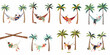 © Muqodimatul - Collection of vector illustrations showing men relaxing and sleeping in hammocks tied between palm trees on a tropical summer vacation.