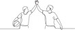 © MDROBIUL - Single one line drawing two young happy man playing basket ball on outfield court and giving high five gesture. one line art icon drawing vector