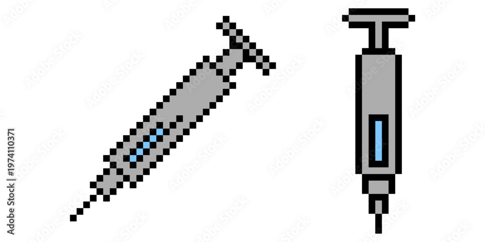 8 Bit Needle Vector de Stock Set editable pixel syringe vector for retro science ...