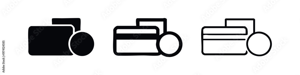 Credit card payment processing icon set in solid and outline styles ...