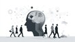 © Yothin - People Walking Towards Futuristic Human Head Silhouette With Circuitry And Abstract Network In Clean White Background