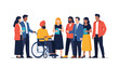 © Rubina - Inclusive professional team of diverse individuals including a person in a wheelchair discussing business and projects in a workplace environment.