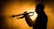 © Tatiana - Man trumpet player performing on stage. Silhouette of musician playing golden brass instrument in spotlight. Jazz concert mood, artistic live music entertainment and club performance.