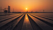 © bephoto - 夕暮れの大規模太陽光発電所に光が反射する風景、クリーンエネルギーの広がり
