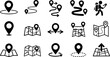 © MaxceptArt - Map and location icon collection. Solid vector symbols including pin, navigation, direction, distance and address elements for interface design eps