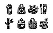 © UnIcons - Eco-friendly icons set featuring sustainable products and nature elements in black and white silhouette style