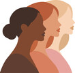 © VICI - Three diverse women side profile representing cultural diversity and inclusion flat vector illustration.