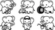 © DesignVectX - Black and white line art cute elephants carrying tools and car parts