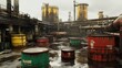 © AzSteel - Hazardous Chemical Spill Cleanup Operations in an Urban Industrial Area with Storage Barrels