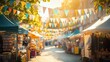 © StarzDream - Vibrant outdoor market festival with colorful bunting and bustling stalls on a sunny day