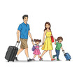 © alif - A happy family walks together, pulling luggage for a trip