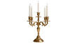 © Aliona - Isolated ornate gold brass candelabra with five elegant white candles, classic vintage centerpiece
