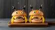 © Emran - Two Cute Monster Burgers on a Wooden Board Halloween