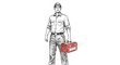 © Sukma - Construction worker holding a red toolbox, ready for work