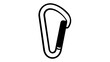 © Aklima - Minimalist black and white carabiner vector icon illustration for rock climbing, hiking, and outdoor adventure gear, featuring a clean line art design for camping and safety equipment.