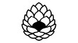 © Aklima - Minimalist pinecone or hop flower vector icon, scalable black and white line art illustration for camping, outdoor adventure, forest nature, hiking gear, and botanical logo design projects.