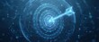 © Yuliia - Digital target with glowing arrow hitting bullseye center in futuristic blue network environment for business success and goal achievement concepts.