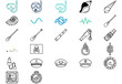 © Roshida - Mega Vector Icon Set Collection Bundle of 27 Nautical Maritime Symbols: Minimalist Line Art of Seashells, Diving Gear, Waves, Compass, Oars, Spyglass, Pirate Flag, Submarine, Knots, Trident, Porthole.