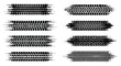© PixelWave Graphics - Vector set of industrial black and white patterns featuring rubber stamps and metallic tire prints with steel pipe textures for construction and technology design