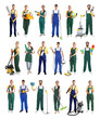 © New Africa - Cleaning service workers with supplies. Collection of portraits on white background