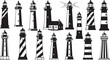 © OutlineBay - Collection of various lighthouses in black and white illustration