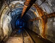 © Efan - Abandoned Mine Tunnel with Rusty Pipes and Railroad Tracks.