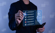 © WICHAI - Businessman using smartphone with digital checklist interface showing approval and error marks, representing mobile audit, compliance process, quality control, inspection, validation, and  workflow