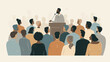 © AI_ID - Diverse group of people listening to a speaker at a podium, representing public speaking, community, and engagement