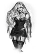 © Arlessa - Gothic woman in lace veil holding candle wearing black corset outfit and garter stockings