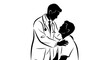 © saputra sida - Monochrome vector art depicting a caring doctor in silhouette with a stethoscope examining a patient, set against a clean white background, conveying a sense of health and well-being
