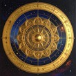 © Vale - Ornate gold astrology wheel with starry night background