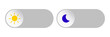© Narin - 3D day-night toggle switch set with sun and moon icons. UI button collection for light and dark mode interface design with slider elements on white background.