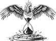 © Purple_Lamp - Fiery phoenix with outstretched wings rising from hourglass on shattered base illustration