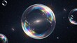 © Jolod - A large iridescent bubble floats in space with smaller bubbles nearby