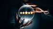 © CREATIVIT.XO - Professional hands controlling glowing sphere with five stars for premium service status and top level company reputation