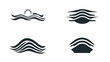 © mas - Collection of stylized ocean waves and sun graphic elements in black on a white background