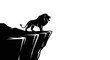 © Ervan - Majestic lion roaring atop a rugged cliff in a striking silhouette.