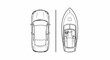 © Ahay - Overhead view sketches of a car and a speed boat, separated by a line