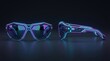 © Mai - Neon-lit sunglasses showcased on a dark background from multiple angles