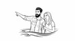 © Gerhana - Couple pointing forward in water with stylized waves below