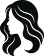 © Asibul - Vector graphic illustration of a woman's head in profile with long wavy hair in black and white