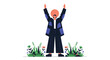 © VECTORIXX - Businessman celebrating, happy entrepreneur, joyful professional, arms raised in triumph