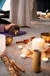 © Liudmila - Singing bowls, candles and wellness accessories prepared for sound healing session. Meditation, mindfulness, relaxation and holistic therapy concept.