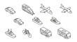 © Budi - Isometric Line Art Collection of Various Transportation Vehicles.